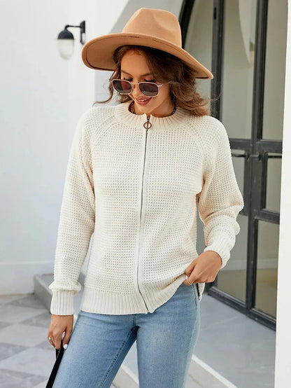 Damen Strickcardigan Herbst Einfarbig Reißverschluss