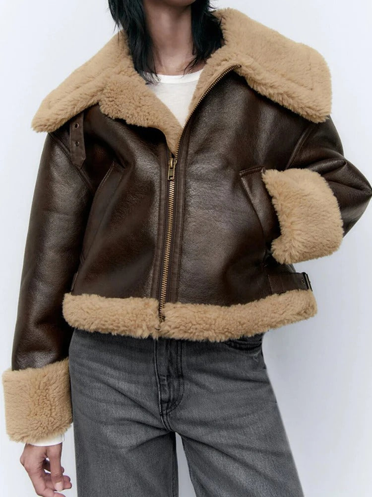 Wärmende Lederjacke Damen Elegant