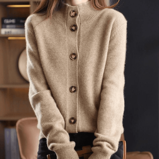 Warme Cardigan Damen Wollmischung Knöpfe Bequem - IdealeKleiden
