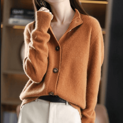 Warme Cardigan Damen Wollmischung Knöpfe Bequem