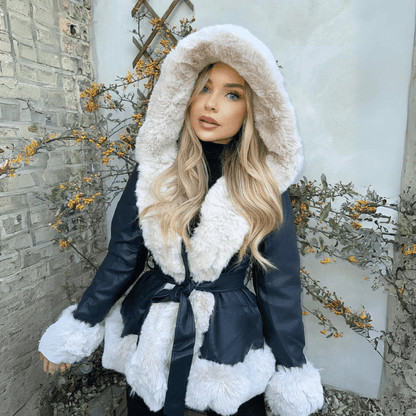 Luxus Pelzmantel Damen Elegant Kapuze