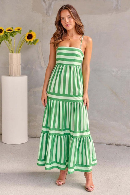Meerblau Maxi-Sommerkleid Streifen Spitzenrock - IdealeKleiden