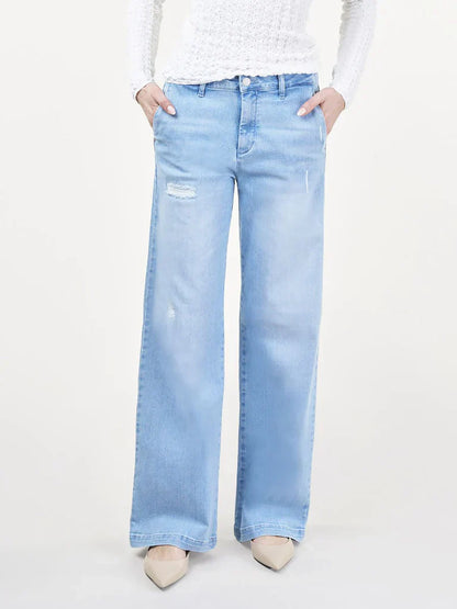 Weite Damenjeans Sonnig Blau Ripped