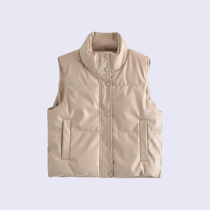 Stylische Pufferweste Kunstleder Damen