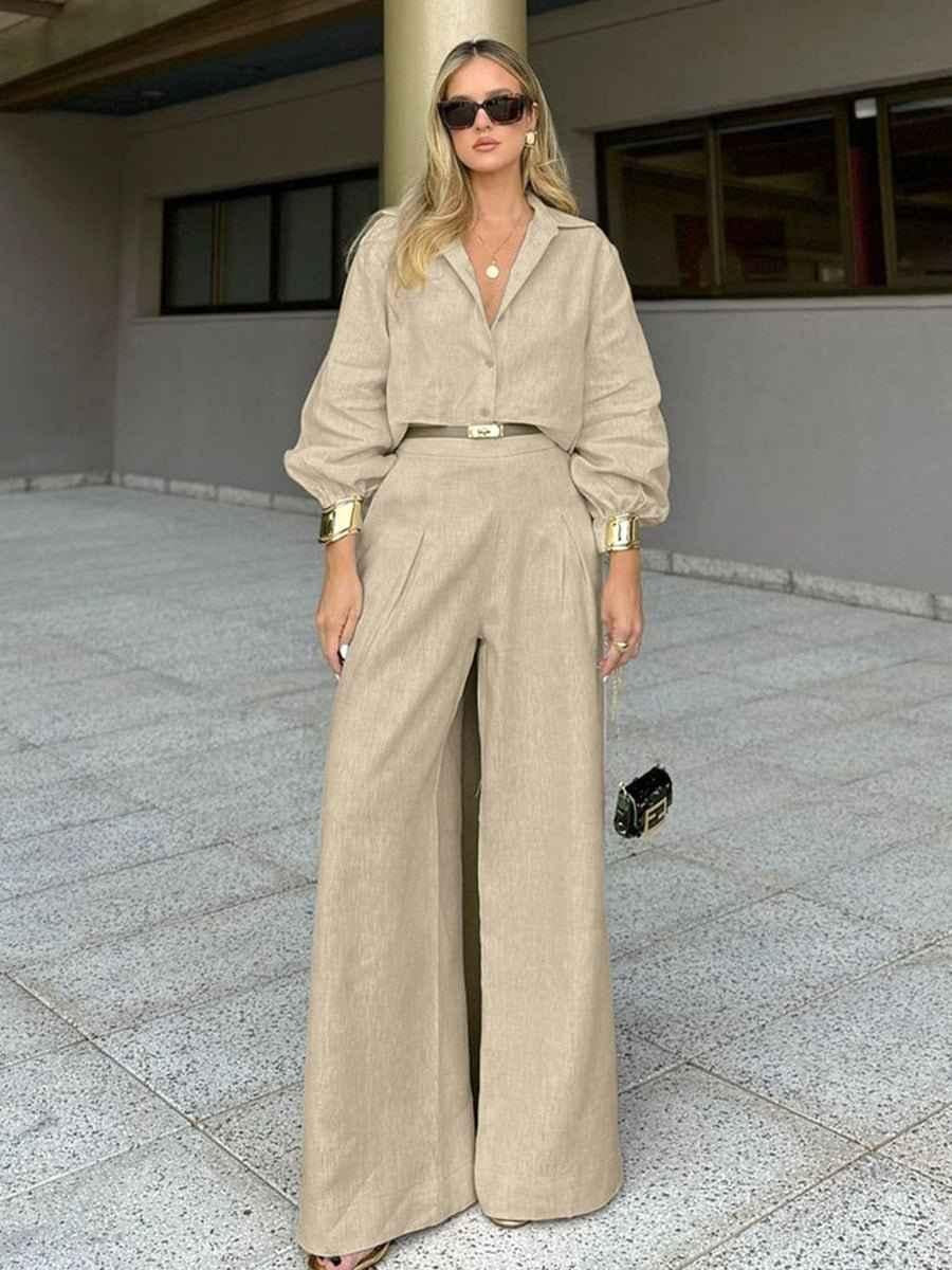 Leinen-Zweiteiler Damen Oversize-Hemd Hose - IdealeKleiden