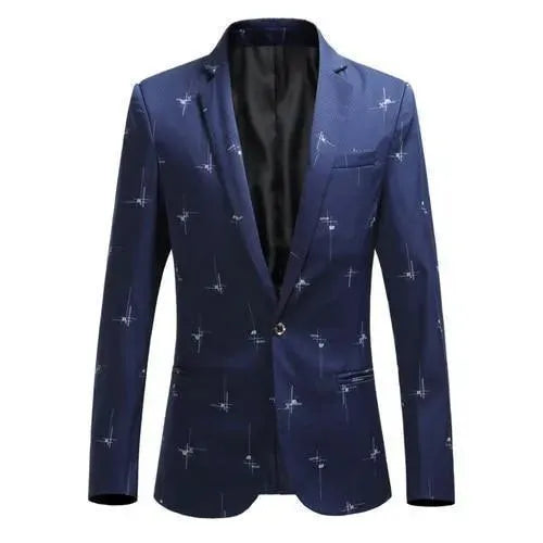 Herren Blazer Modern Weiß Gedruckt