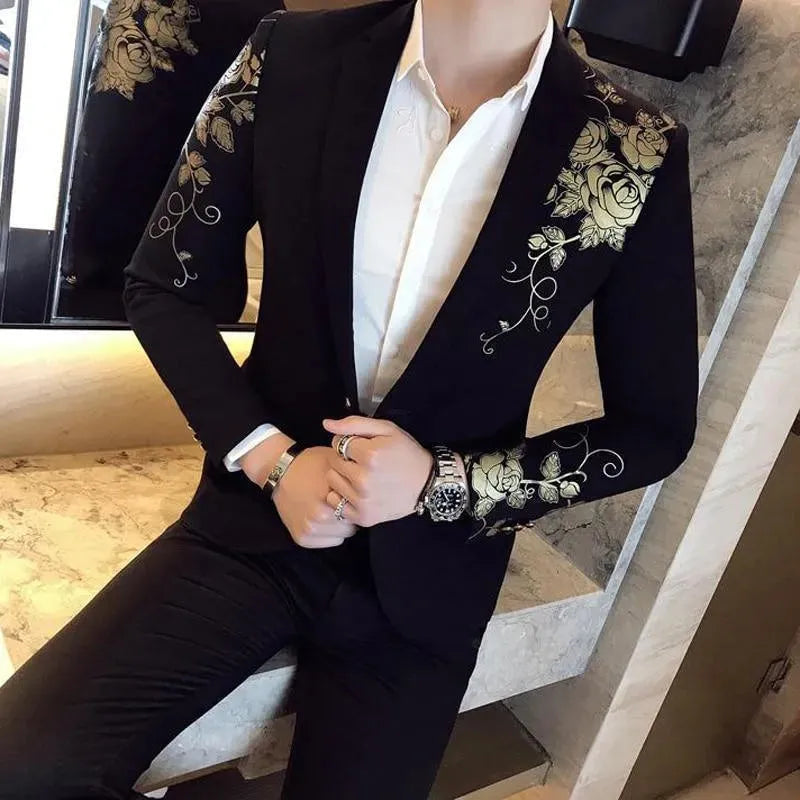 Stilvoller Herren Blazer - Gold Muster Elegant - IdealeKleiden