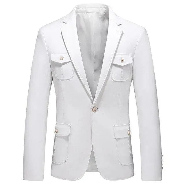 Stylischer Blazer Herren - Weißer Anzug Blazer Mit Vielen Taschen