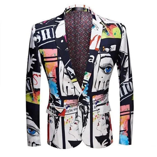 Herren Blazer Farbenfroh Gesichtsdruck Design - IdealeKleiden