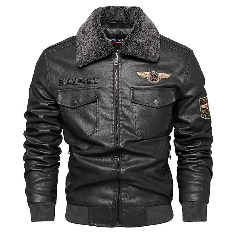 Herren Fleece Lederjacke Trucker Style