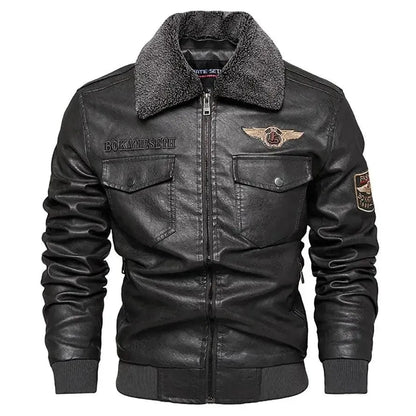 Herren Fleece Lederjacke Trucker Style