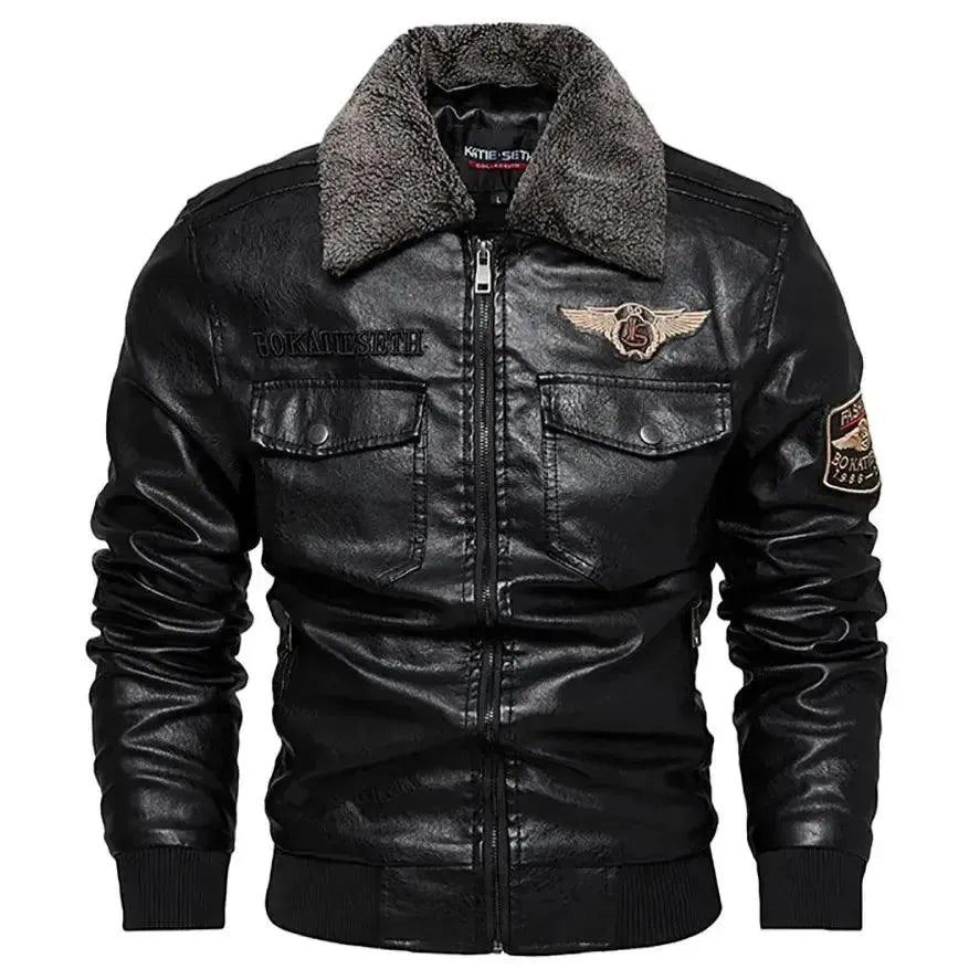 Herren Fleece Lederjacke Trucker Style