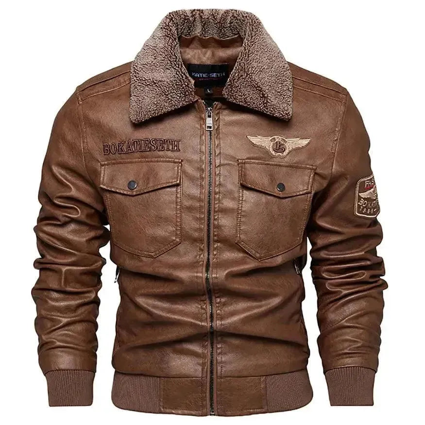 Herren Fleece Lederjacke Trucker Style
