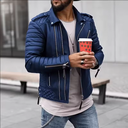 Herren Lederjacke Elegantes Design Reißverschluss