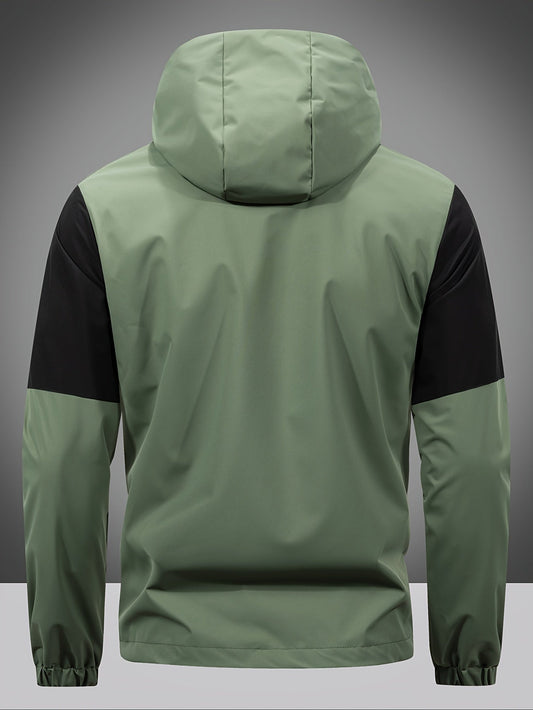 Herren Winterjacke Reißverschluss Kapuze Farbblock - IdealeKleiden