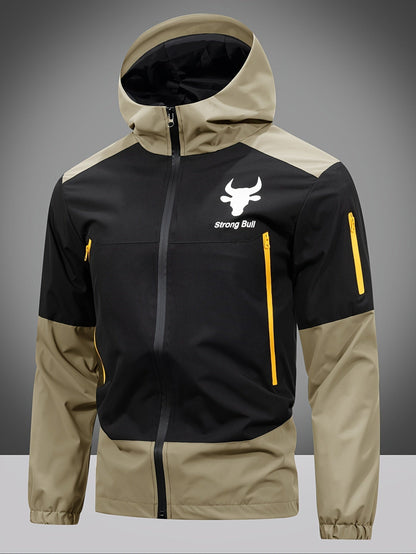 Herren Winterjacke Reißverschluss Kapuze Farbblock