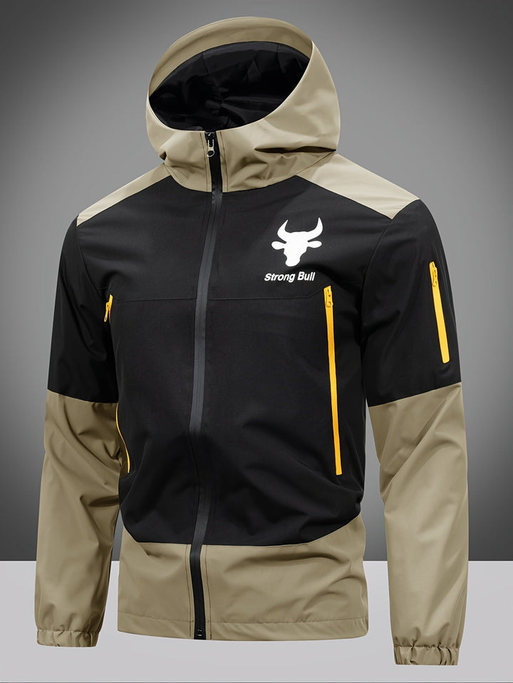 Herren Winterjacke Reißverschluss Kapuze Farbblock