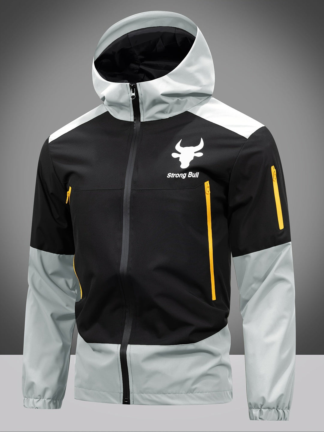 Herren Winterjacke Reißverschluss Kapuze Farbblock