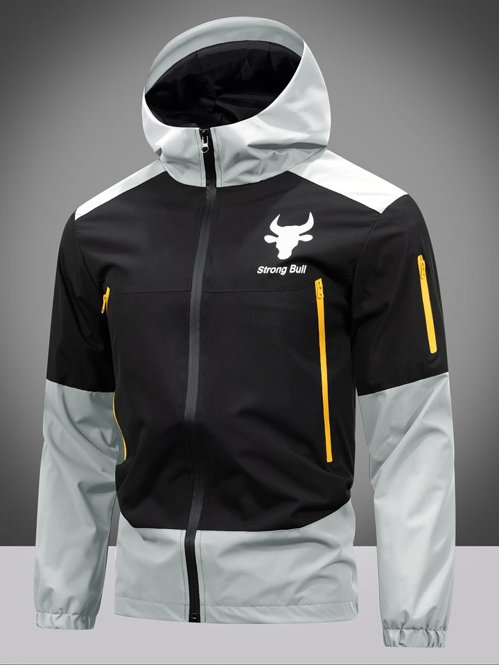 Herren Winterjacke Reißverschluss Kapuze Farbblock