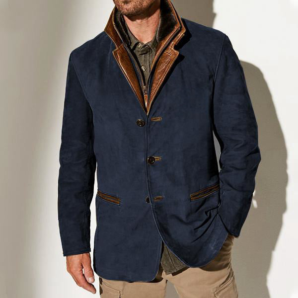 Herren Wildlederjacke Leder Optik Reverskragen Stil