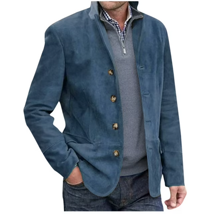 Herren Blazer Wildlederjacke Blau Braun Elegent