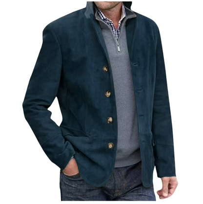 Herren Blazer Wildlederjacke Blau Braun Elegent