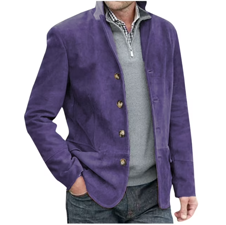 Herren Blazer Wildlederjacke Blau Braun Elegent