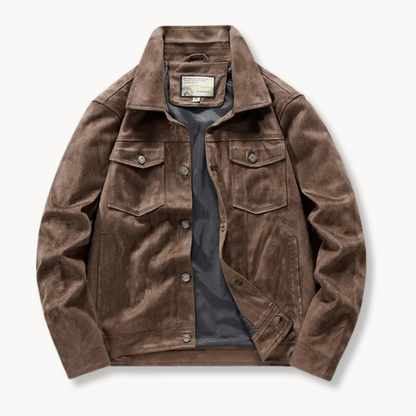 Herren Lederjacke Trucker Style Stehkragen Elegant