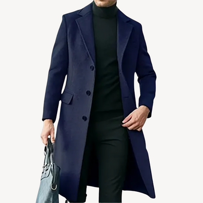 Herren Wollmantel Elegant Lang Schwarz