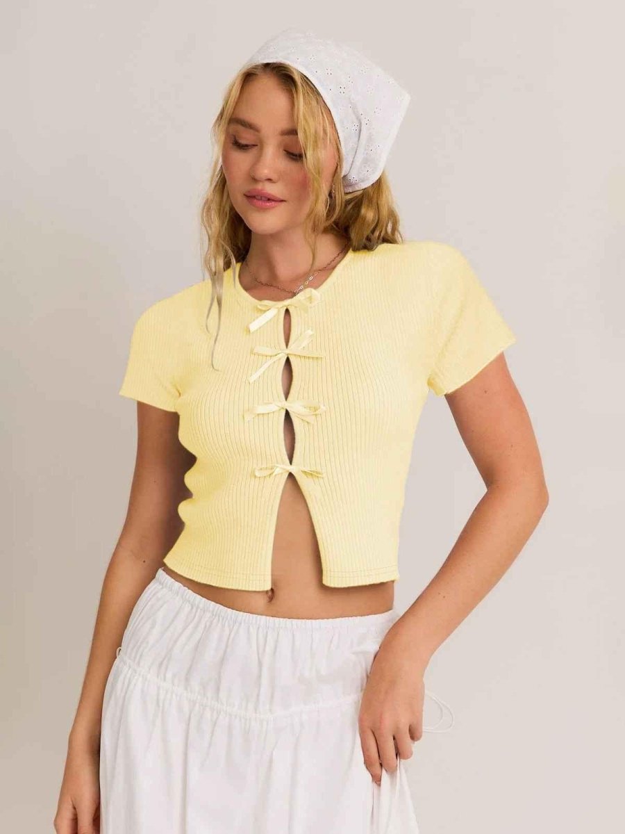 Frauen Top Kurzarm mit Satin Bändern