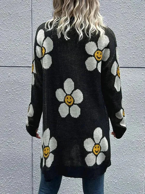 Elegante Strickjacke Blumenmuster Damen - IdealeKleiden