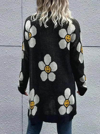Elegante Strickjacke Blumenmuster Damen - IdealeKleiden