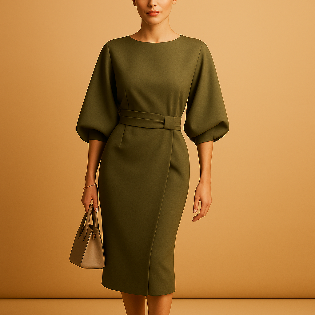 Damen Kleid Elegantes Design Mit Taillengürtel