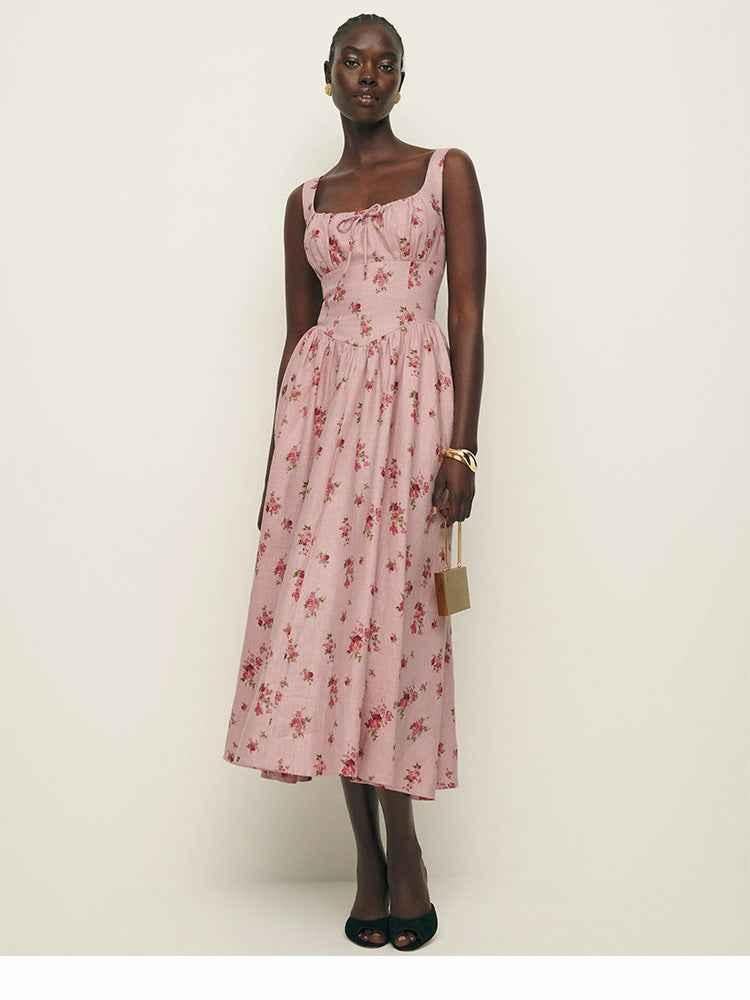 Romantisches Midikleid Damen Vintage Stil Baumwolle - IdealeKleiden
