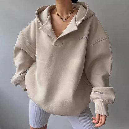 Kapuzenpullover Damen Offener Kragen Stickerei Design