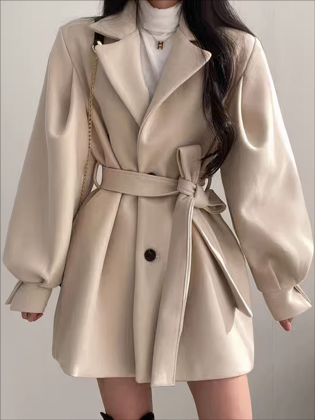 Frauen Wolljacke Mit Gürtel Elegant - IdealeKleiden