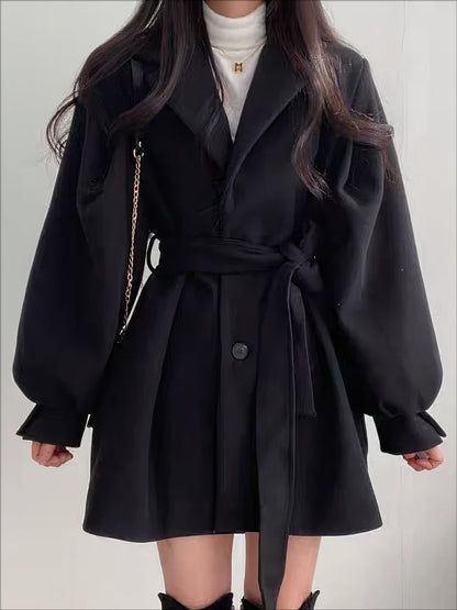 Frauen Wolljacke Mit Gürtel Elegant