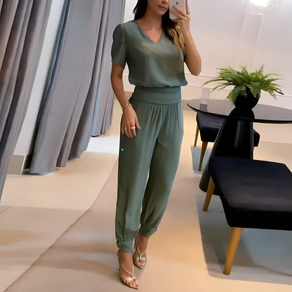 Damen Hosen-Set V-Ausschnitt Gemustert Stylish