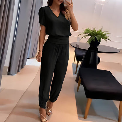 Damen Hosen-Set V-Ausschnitt Gemustert Stylish