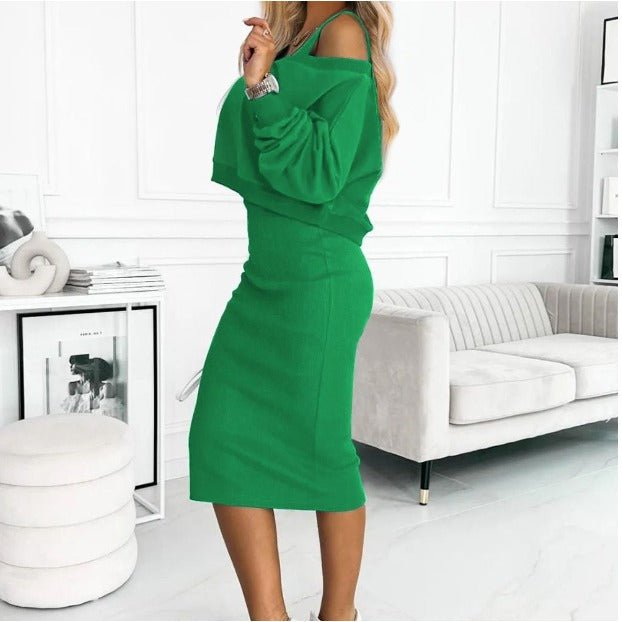 Damen Casual-Set mit Strickpullover und Midi-Kleid