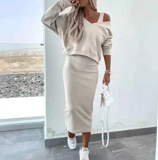 Damen Casual-Set mit Strickpullover und Midi-Kleid
