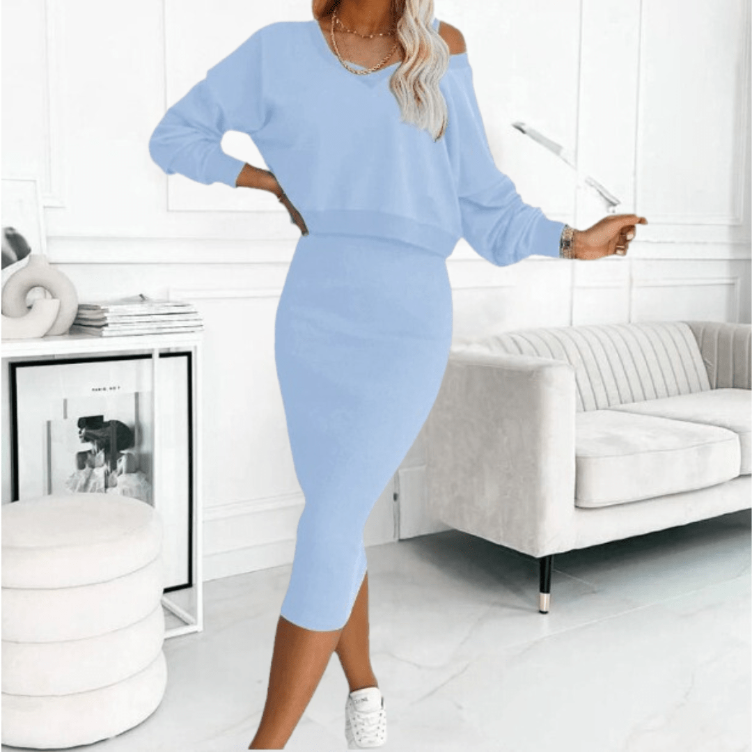Damen Casual-Set mit Strickpullover und Midi-Kleid