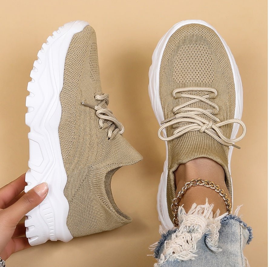 Damen Sneaker Modisch Schnüren Plattform Sohle