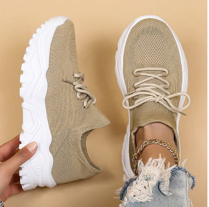 Damen Sneaker Modisch Schnüren Plattform Sohle