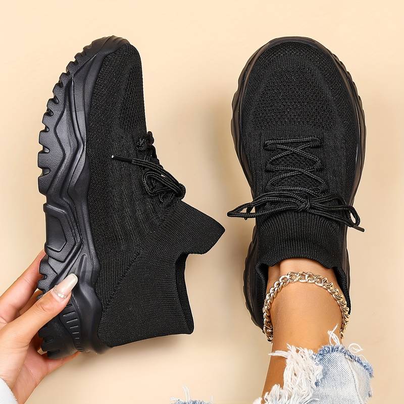 Damen Sneaker Modisch Schnüren Plattform Sohle