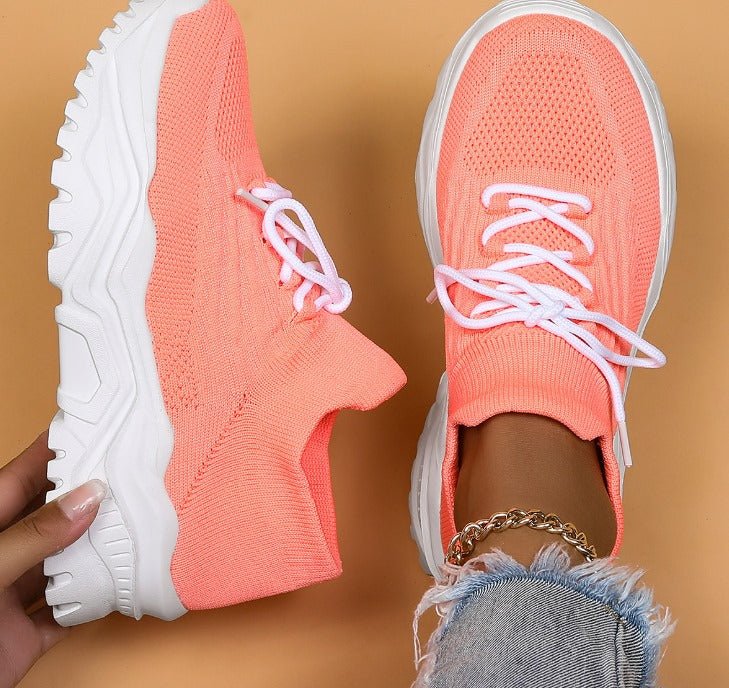 Damen Sneaker Modisch Schnüren Plattform Sohle