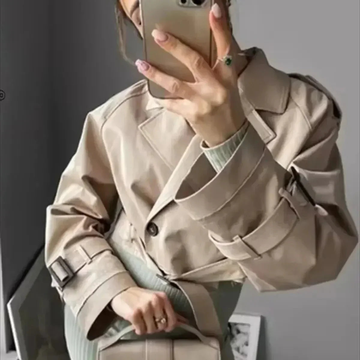 Moderne Damen Trenchcoat Kurz Stilvoll - IdealeKleiden