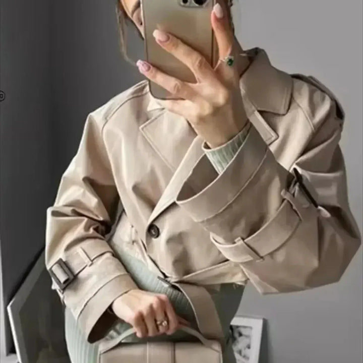 Moderne Damen Trenchcoat Kurz Stilvoll - IdealeKleiden