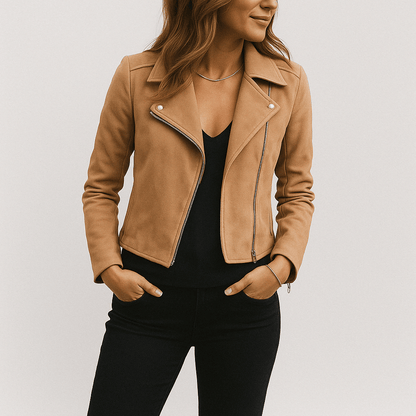 Lederjacke Damen Stylisch Reißverschluss Detail - IdealeKleiden