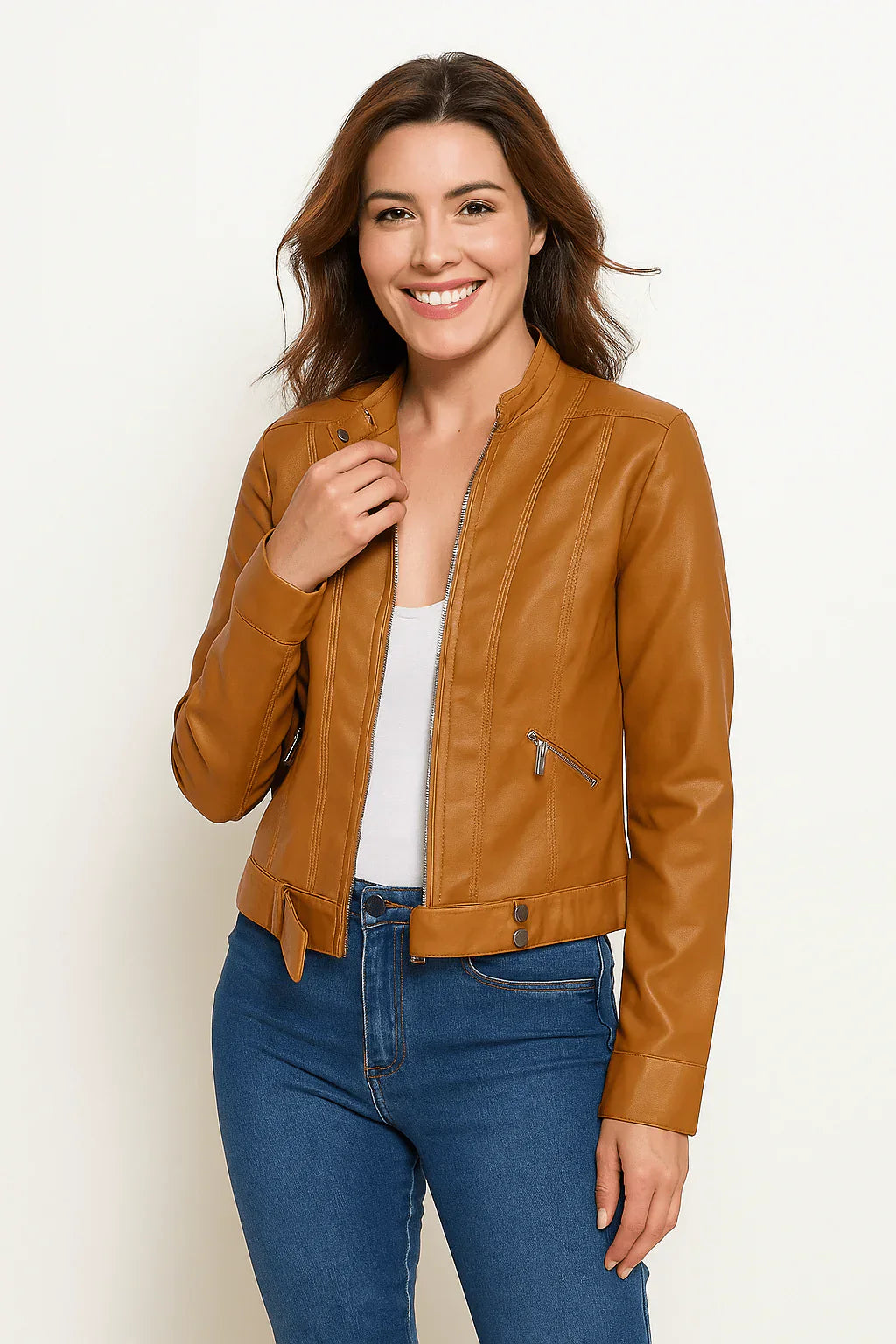Elegante Damen Lederjacke Slim Fit